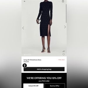 🪩🖤NEW WITH TAGS🖤🪩 Sandro Long slit rhinestone dress size 34 US 2